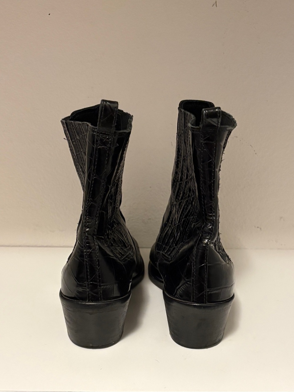 All Saints Miriam Black Crocodile Western Chelsea Boot Hybrid 100% Leather EU 37 - Picture 8 of 15
